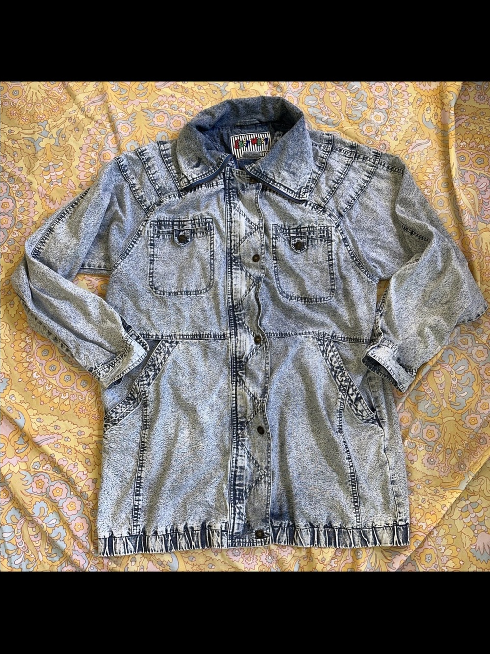 Vtg 80s East West Denim Oversized Acid Wash Jacket With Snaps/zipper  Size L